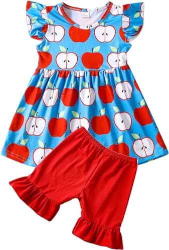 Image of Toddler Girls Back to School Pencil Outfits Set Ruffle T-Shirt Dress and Pants Outfit Set 3-8Years