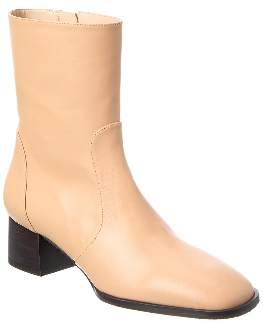 Stuart Weitzman Nola Zip Leather Bootie 8 5 Beige