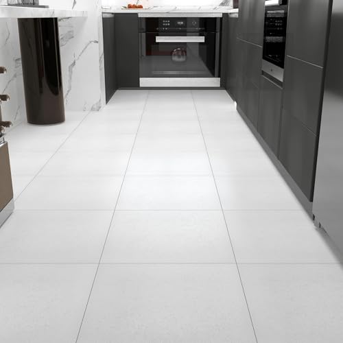 Decotalk Dalle PVC Adhesive Sols Blanc Mat 30x30cm 15Pièces Autocollant Sol Adhesif Salle de Bain Stickers Cuisine ÉtanchePVC Adhesive Sol Imperméable Adhésif Blanc...