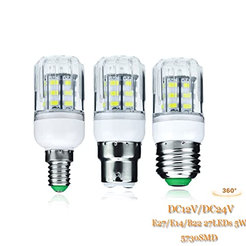 Ampoules LED type bougie culot E27 E14 B22 12V 24V CC spot basse tension 5W - 5