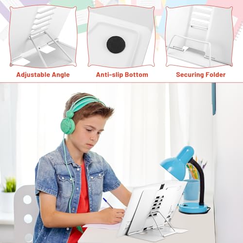 Miniatura 4 de Atril Metálico Para Libros Con 6 Alturas Ajustables Para Leer, Estante Lectura De Metal Multifuncional, Soporte De Lectura De Metal Plegable, Para Tableta Música Libro De Recetas Blanco