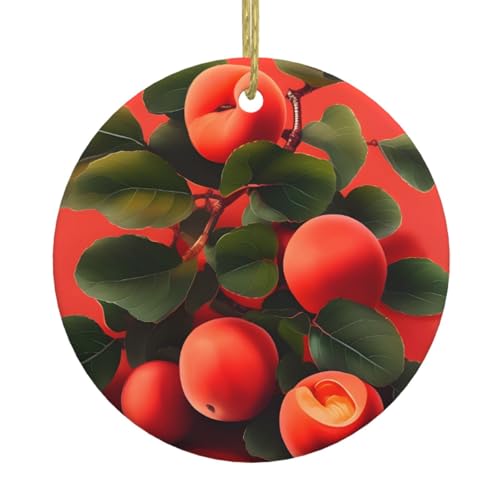 WHJSSF Red Apricot Prints Christmas Tree Ceramic Hanging Round Pendant Designed specifically for Holiday