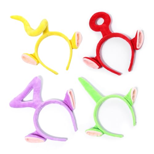 BEZHGOC Teletubbies - Cerchietti per capelli, 4 pezzi, motivo cartone animato Teletubbies, graziosi cerchietti per capelli, decorazioni per feste di compleanno, accessori per capelli per bambini e