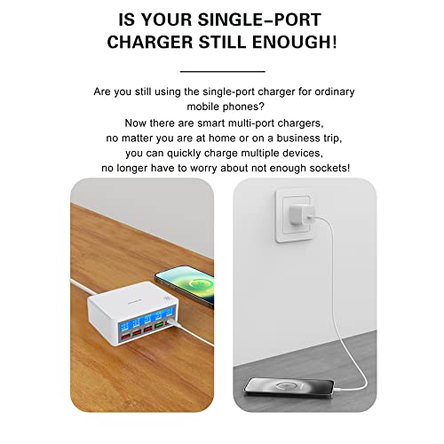 ERYUE Carregador USB múltiplo 65W Estações de carregamento USB de 5 portas com visor LCD PD 20W + QC