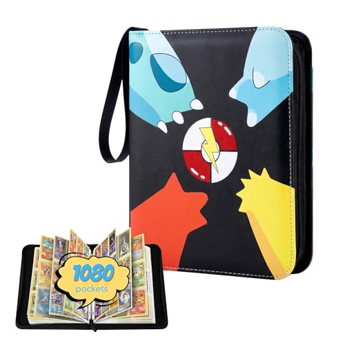 KS SHOP® 1080 Pockets Card Binder – Premium 9 Pocket Trading Card Album with 60 Double-Sided Sheets | 3-Ring Zipper Collection Book | Waterproof Card Holder with Wrist Strap