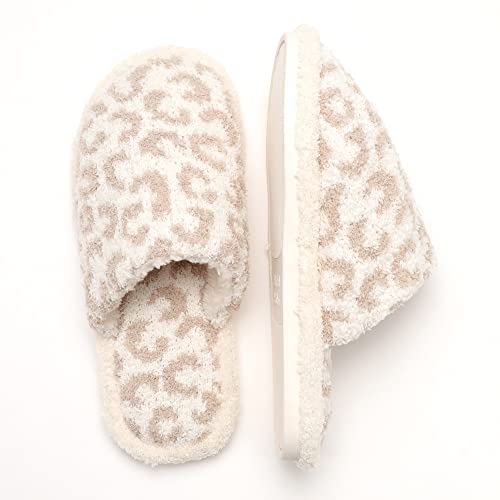 MIRMARU Women’s Animal Print Comfort Fluffy Fuzzy Slip-on House Slippers Open Toe Cross Band Indoor Outdoor Non-Slip Slippers for Women 5