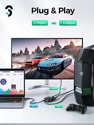 8K Displayport Switch - SOOMFON DP 1.4 Displayport Switcher Converter 2 In 1 Out 8K@60Hz, 4K@144Hz, 2K@240Hz for PC Laptop Monitor