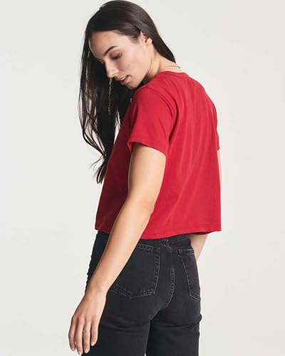 Real Essentials 4 Pack: Women's Cotton Short Sleeve Crop Top – Cropped Casual Crew Neck T-Shirts (Available in Plus Size)3
