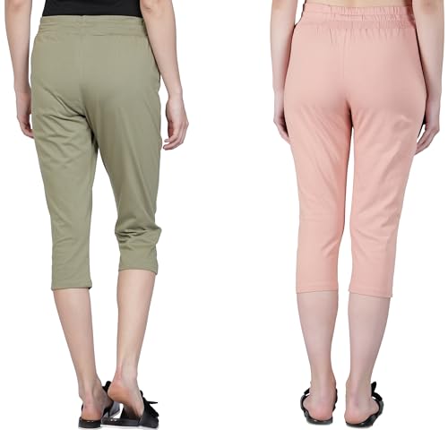 Image of Club A9 Women Cotton, Solid, Capri Pants | Lounge Pants | 3 /4th Pants - Pack of 2