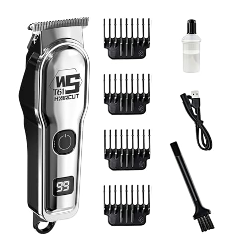 Trimmer Capelli, Taglio di Precisione, Tagliacapelli Uomo Professionale, Tagliacapelli Senza Fili per Macchinetta per Capelli, Lame in Titanio, Indicatore Intelligente Della Batteria, Argento