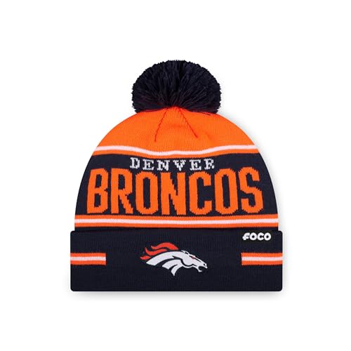 FOCO Denver Broncos NFL Big Wordmark Stripe Pom Beanie Team Color
