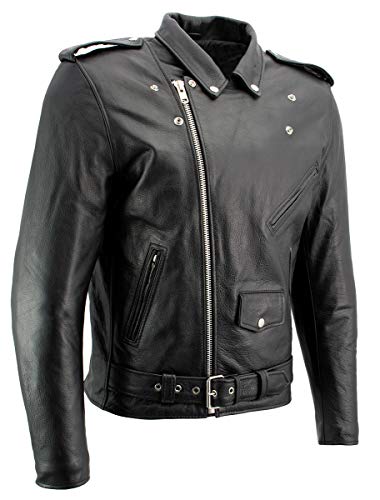 Xelement B7100 Men's 'Classic' Black Top Grade Leather Motorcycle Biker Jacket - X-Large #TOP7