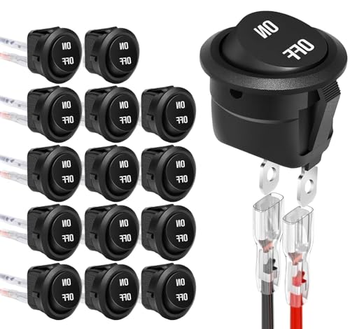 15-Pack 12V Round Rocker Switch, SPST 20mm Mini 12 Volt DC Mini Circle Toggle Switch, 2 Pin SPST On/Off Toggle Switch with 15CM Wires Car Marine Boat RV