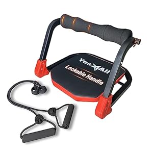 Yes4All Ab Crunch Machine – Lockable Ergonomic Foam Handle With Resistance Bands, Maximum Capacity 330 Lbs, Sit Up Exercise Equipment, Total Body Workout Machine Red, Black