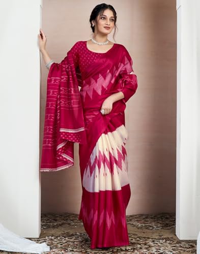 Image of SIRIL Women's Cotton Printed Saree With Unstitched Blouse Piece