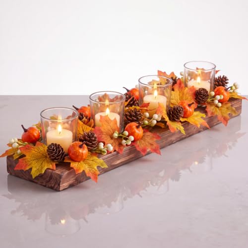 Qunclay 4 Set Fall Thanksgiving Candle Holder for Table Centrepiece