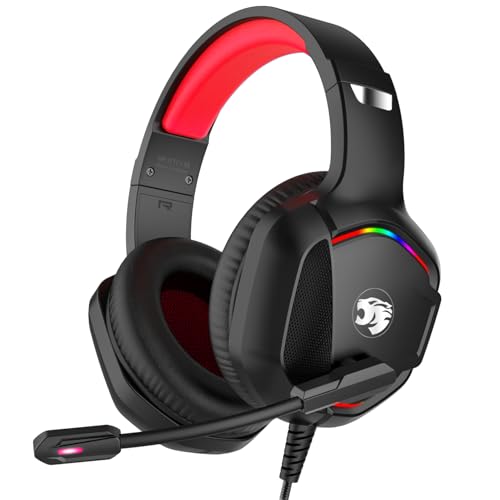 Image of Gaming Headset with Microphone for Pc, Xbox One Series X /s, Ps4, Ps5, Switch, Stereo Wired Noise Cancelling Over-Ear Headphones with Mic, RGB, for Computer, Laptop, Mac, Nintendo (Red)