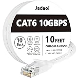 Cat 6 Ethernet Cable - Flat Internet Network Cable - Cat6 Ethernet Patch Cable Short - Cat 6 Computer LAN Cable with Snagless RJ45 Connectors (10Ft-10pack-White)