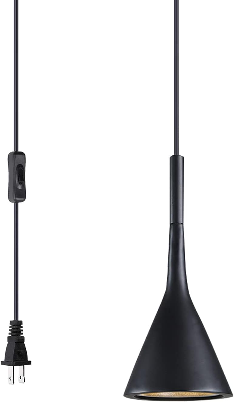 KCO Lighting Plug in Black Cone Pendant Light Fixture Retro Farmhouse Ceiling Hanging Light Adjustable Ceiling Light for Kitchen Island Living Room - - 