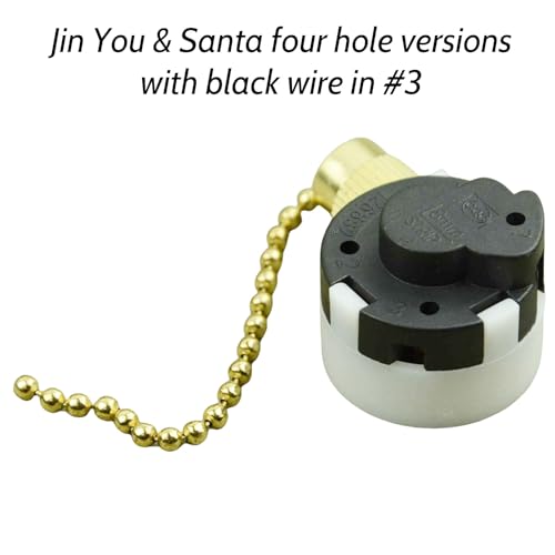 Image of Zing Ear ZE-268S2 Pull Chain Switch 3 Speed 4 Wire 3A 250VAC 6A 125VAC Replacement Rotary Control Fit for Ceiling Fans Antique Wall Lights Cabinet Lamps Repair Kit 3PCS