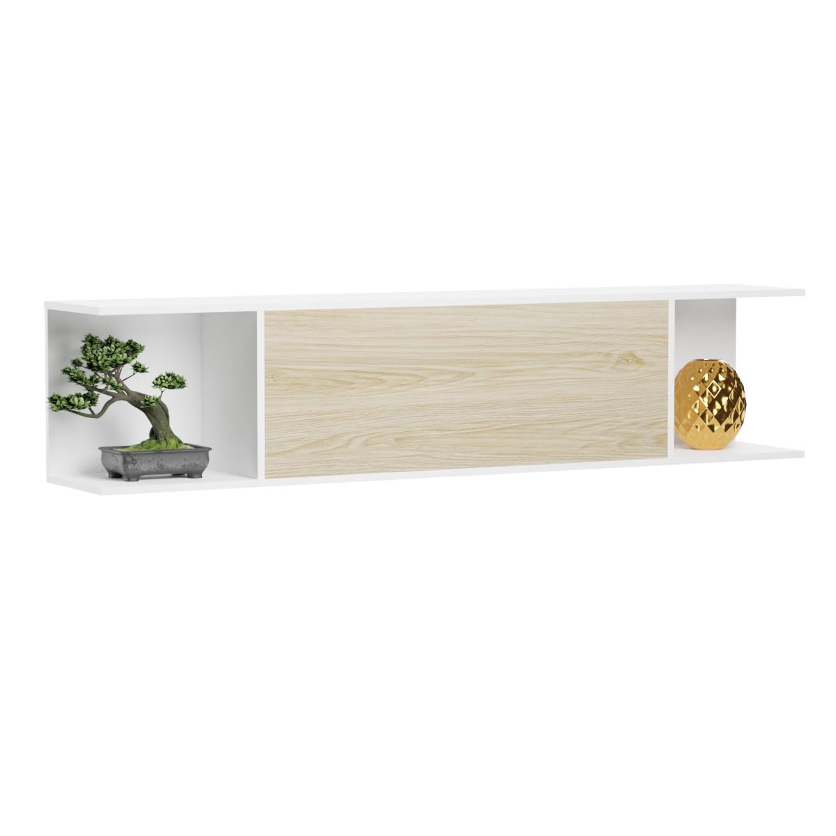 Homey - Mueble Alto de salón, Comedor, Módulo Estante, Modelo Döburg, Colores Blanco-Roble, Práctico y Funcional, Medidas: 160 cm (Ancho) x 35 (Alto) x 28 cm (Fondo)