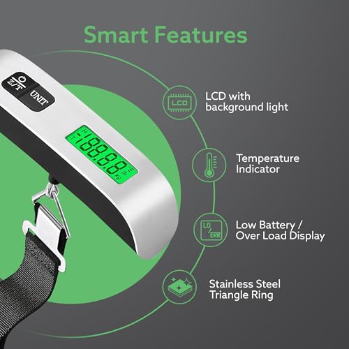 Image of AGARO Elite Portable Luggage Weighing Scale Upto 50 Kg Capacity, Zero /Tare Functions with LCD Backlit Display for Home, Travel, Flights, Bags