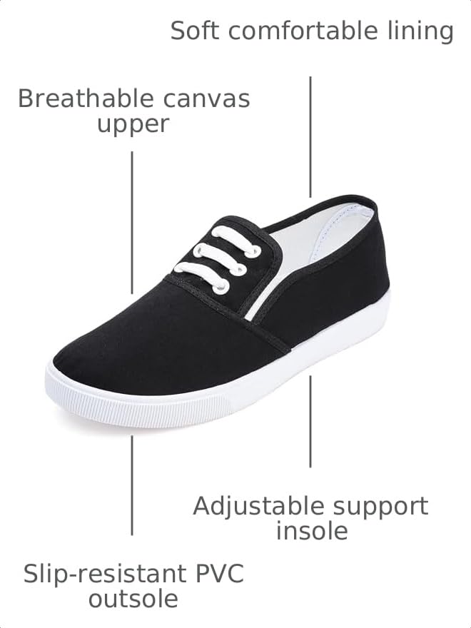 Image of Womens White Canvas Sneakers Lightweight Lace Up Fashion Comfortable Canvas Shoes Low Top Slip On Casual Tennis Walking Shoes Women Footwear
