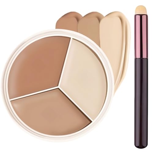 Image of 3 Colour Cream Concealer Palette with Full Concealer Coverage, Waterproof Contour Palette for Natural Blend, Corrects Dark Circles and Scars with Precision Brush