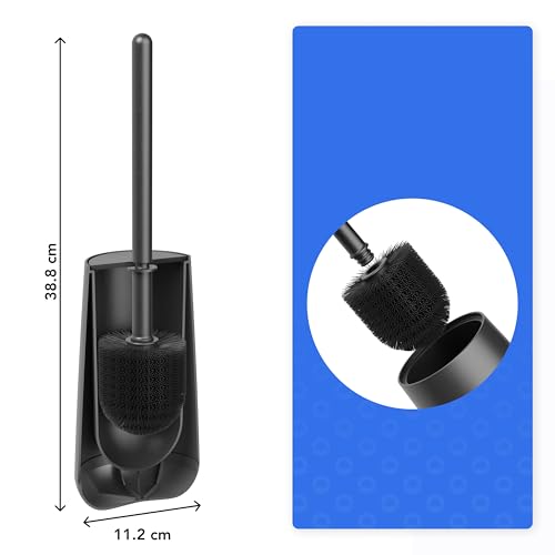 Bamodi Toilettenbürste und Halter Set - Effiziente Flecken- und Geruchsentfernung - Modernes Design und platzsparend - Hält die Toilettenschüssel sauber Toilet Brush - Schwarz