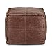 SIMPLIHOME Sheffield Square Pouf - 18 inch Wide Genuine Leather Ottoman in Brown, Boho-Style Footrest, Extra Seating, or Accent Piece for Living Room or Bedroom, Assembled