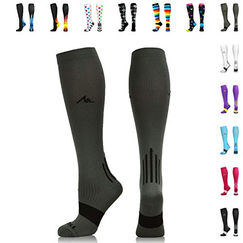 NEWZILL Compression Socks (20-30mmHg) for Men & Women (Gray, Medium)