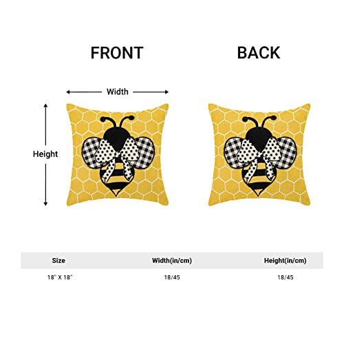 Giopamgo Yellow Bee Pillow Covers 18X18 Set Of 2, Bee Summer Honeycomb Farmhouse Decorations Throw Pillow Covers Beehive Honeybee Seasonal Outdoors Decorative Linen Cushion Case For Couch Sofa Home #TOP3
