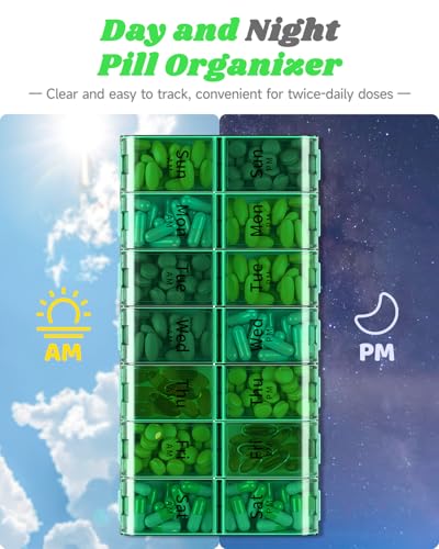 Image of Extra Large Pill Organizer 2 Times a Day, XL 7 Day Pill Box AM PM, Jumbo Weekly Pill Case, Daily Night Oversized Medicine Organizer, Vitamin Holder, Big Pill Container, Twice a Day Pill Organizer | Easy-Open,High-Capacity,Easy-Open,Senior-Friendly,AM /PM,Weekly-Tracking,BPA-Free,Long-Lasting