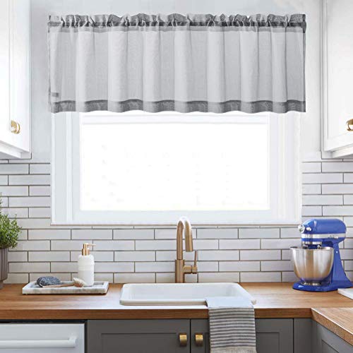 Xwtex Grey Sheer Curtains Valance Sheer Curtains Half Window Curtain For Kitchen Café Window Curtains Rod Pocket (W60 X L16, 1 Panel) #TOP6