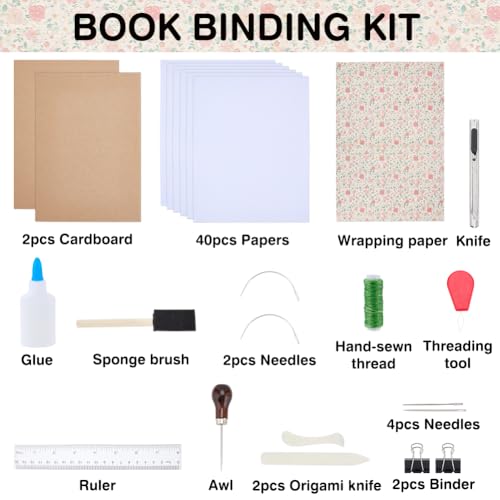 Kit de reliure copte DIY complet avec outils et couverture A5 fleurie