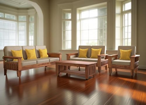 Image of Sheesham Wood 6 Seater Sofa Sets for Living Room Wooden 6 Person Sofa Set Without Coffee Table | Sofas Six Seater for Office (DIY - Customer Self Assmebly) (3+2+1, Natural Honey)