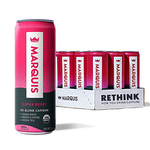 Marquis | Healthy Natural Energy Drink Alternative | Organic Plant Based Caffeine | Zero Sugar Yerba Mate | Caffeine With Benefits | Vegan & Non-Gmo | 12 Pack, 12 Fl Oz Cans (Super Berry) #TOP6