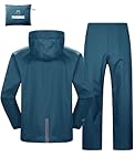 Outdoor Ventures Men's Packable Rain Suit Lightweight Rainwear Waterproof Jacket and Trouser Set for Riding Hiking Fishing Camping Blue-Unlined S