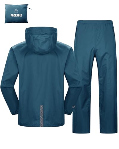 Herren & Damen Regenanzug Wasserdichte Packbare Regenjacke+Regenhose mit...