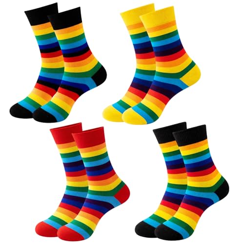 Yuwnd 4 Paar Gestreifte Socken Bunte Socken Damen 39-42 Farbenfrohe Ringelsocken für Damen Bunte Socken Damen 35-38 und Herren 43-46 Vielseitige Bunte Socken für Alltag und Sport