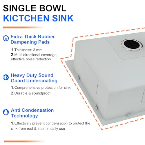 Image of 28 Inch Undermount Kitchen Sink, 28x18 inch 3D Embossed 16 Gauge Handmade Stainless Steel Single Bowl, 9 Inch Deep Under Mount, Brushed Nickel with Drain Strainer, RV Laundry Wet Prep Utility Sink