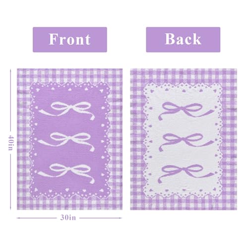 Image of Purple Bow Baby Blanket - Knitted Throw with Elegant Bow Accent for Baby Girls, Nursery Bedding & Shower Presents - Soft & Cozy, 30x40 Inch