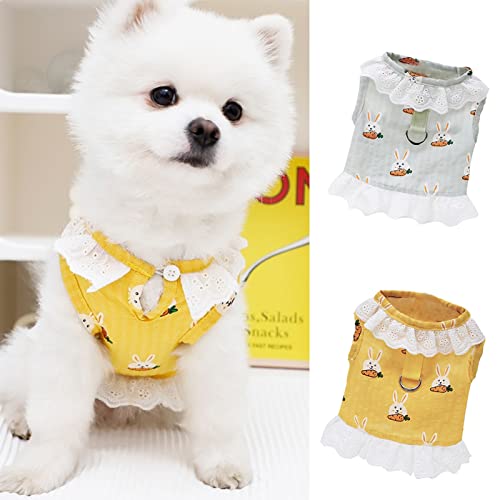 Kasituny Roupas de gato camiseta para cachorro moletom roupas renda bainha amarela 2GG