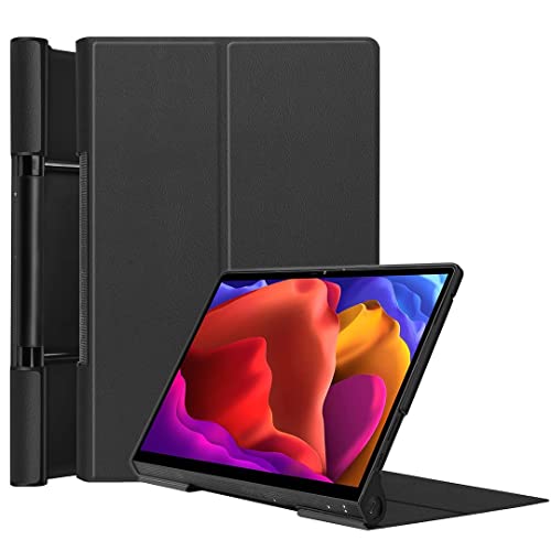 SATURCASE Funda para Lenovo Yoga Tab 13, piel sintética, plegable, función atril, delgada, ligera, protectora para tablet (negro)