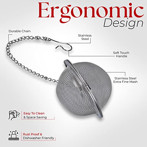 Alpine Cuisine Tea Strainer Mesh Ball 2In Stainless Steel, Tea Ball Filter With Extended Chain Hook For Brew Loose Tea Steepers & Dishwasher Safe, Great Gift For Tea Lovers #TOP2