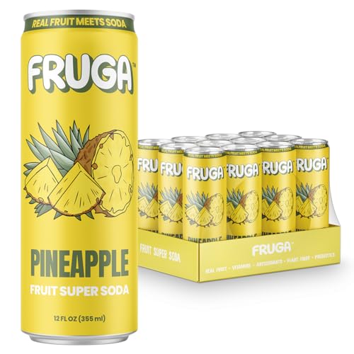 FRUGA Pineapple Sparkling Fruit Super Soda, Prebiotic Soda, Low Calorie, Healthy Soda Benefits and Vitamin Boost, 12 Fl Oz (Pack of 12)