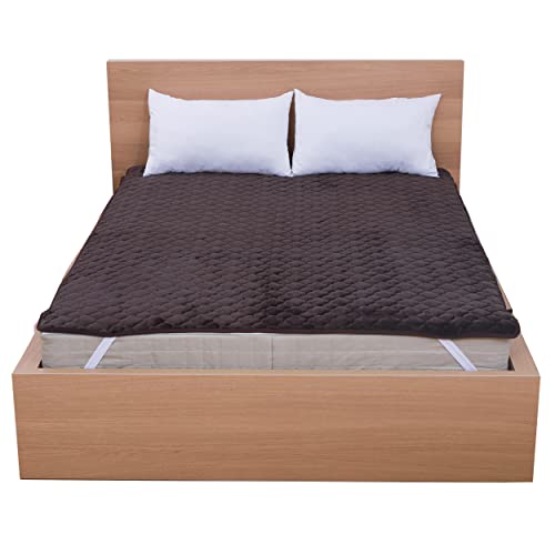 あったか フランネル 敷きパッド 冬 暖かい 洗える 秋冬用 しきパッド 肌触り良い 吸汗 速乾 蓄熱わた入り 厚手 ふんわり 静電気防止 四隅ゴムバンド付き なめらか やわらか 極暖 マイクロファイバー ブラウン キング