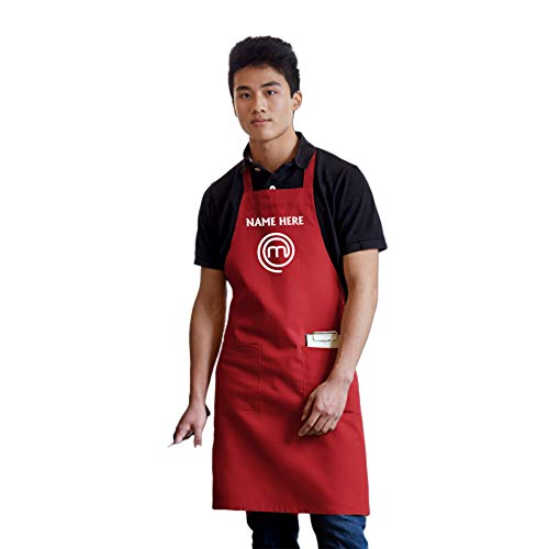 Custom name Cook Master Chef Apron Embroidered Adults (Red)
