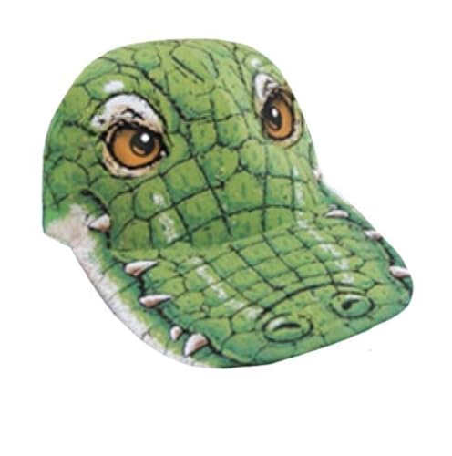 BRIEF INSANITY Kids Alligator Animal Hat - Durable Youth Baseball Style Cap with Adjustable Backstrap - Green Gator Print Hat for Kids