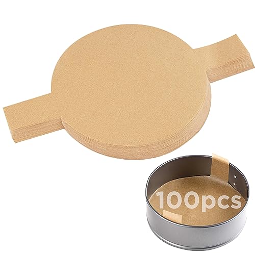 GeeRic 100 Pcs Baking Parchment Paper, 9 inch Round Cake Pan Liner with Lift Tab, Non-Stick Precut Baking Parchment for Baking Cookies, Bread (Unbleached)